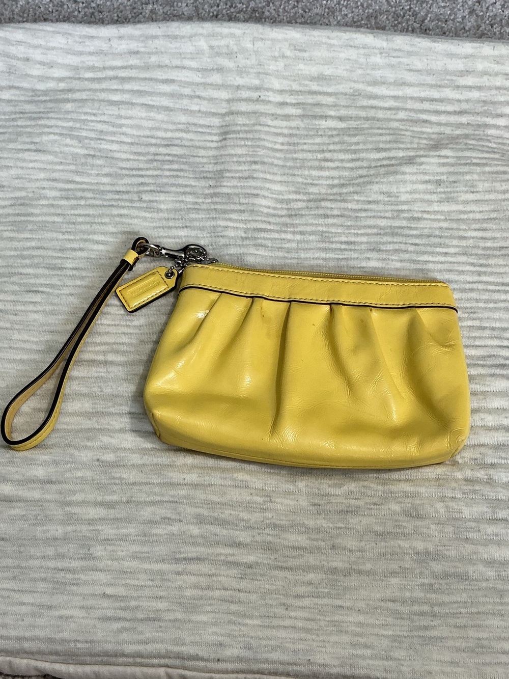 Coach Yellow Leather Pleated Wristlet Clutch